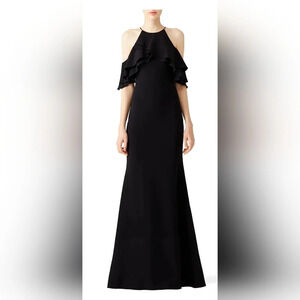 Badgley Mischka Black Crossover Ruffle Gown